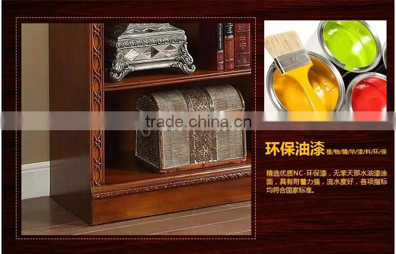 Rubber wood bookshelf sideboard with handmade carving AI-206