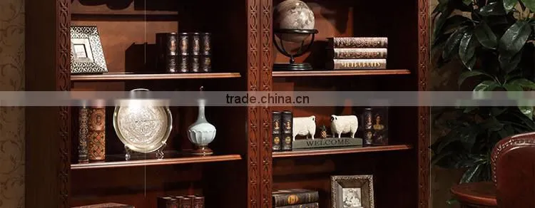 Rubber wood bookshelf sideboard with handmade carving AI-206