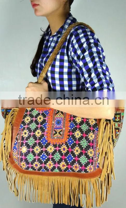 leather fringe hobo bags kutch banjara shoulder bag
