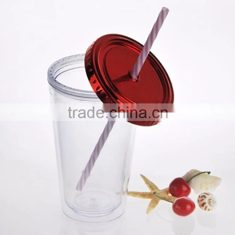 Wholesale Price Joyshaker Paper Insert Plastic Cup, 450ml Double Wall Sipper Drink Cup