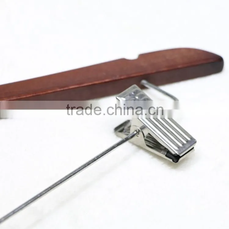 Adjustable wood clothing hanger with clips for dress/suit