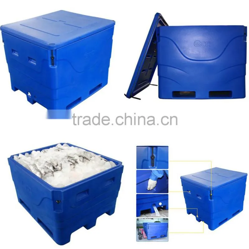 rotomould plastic box for fish, 1000L large ice box