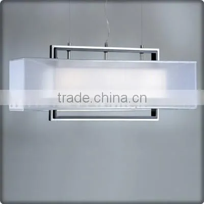 UL Listed Brushed Nickel Rectangle Pendant Lamp With Double Fabric Shade C40581