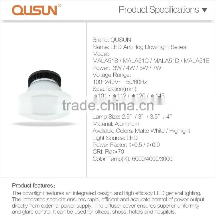 LED Down Light 7W, LED Downlight 7W, LED 100-240V Wide Voltage Downlight