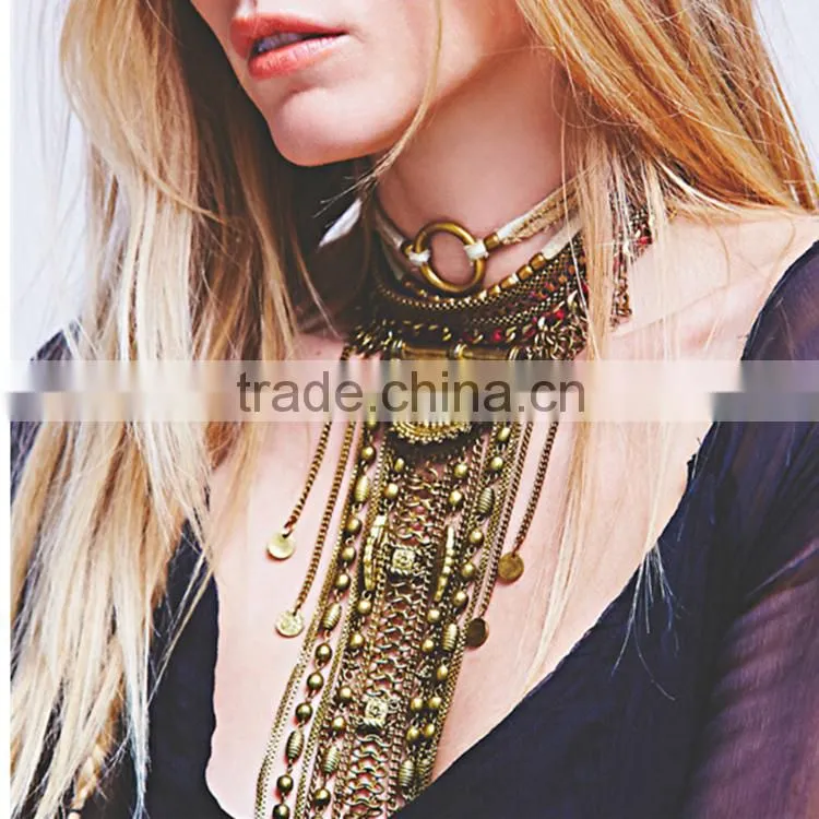 long silver multilayer tassel coin necklace, coin holder necklace