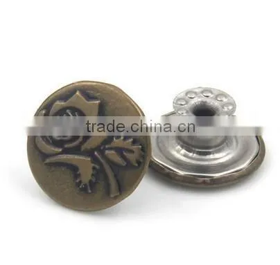 Rose Flower engraved wholesale bulk jeans button fashion metal button for jeans jackets