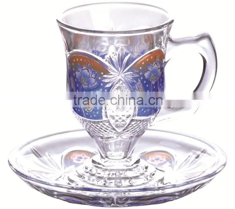 Glass cup set, high quality coffee set, bulk tea cups and saucers cheap