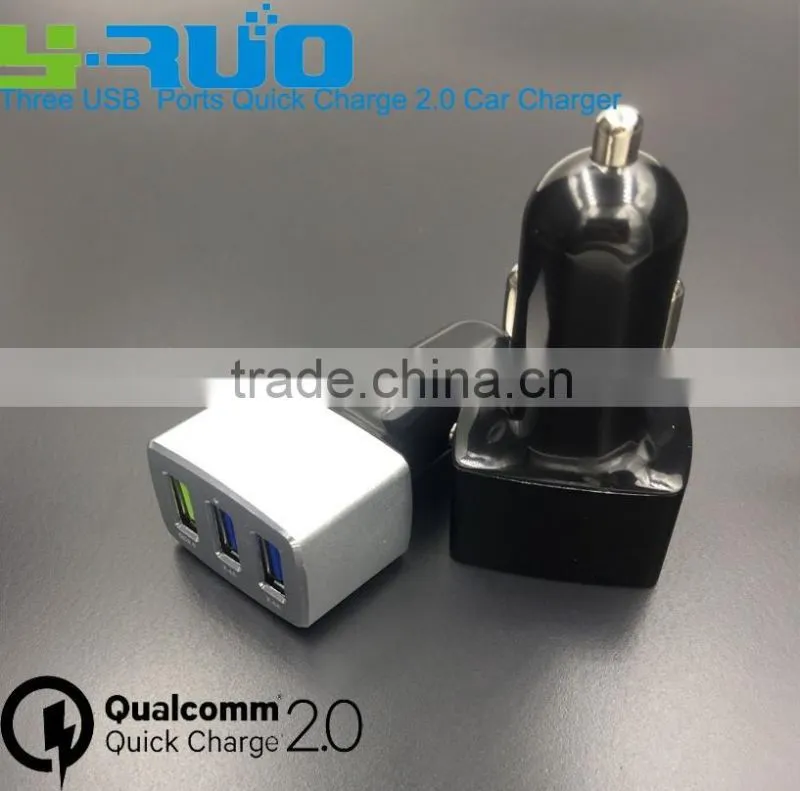 Aluminum alloy shell qualcomm certified quick charge QC 2.0 USB car charger for samsung , htc, or tablet