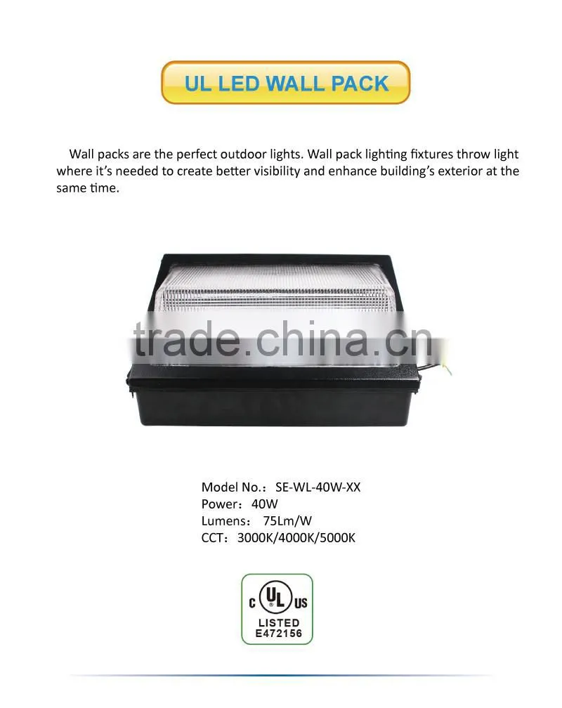 Outdoor UL 40W LED Wall Pack Light