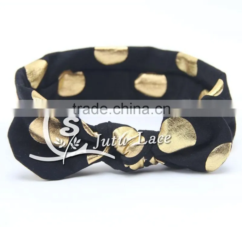 New Full Head Cover Head Turban Head Wrap Hair accessories, Wholesale gold foil dot bunny ear Dot Turban Headbands