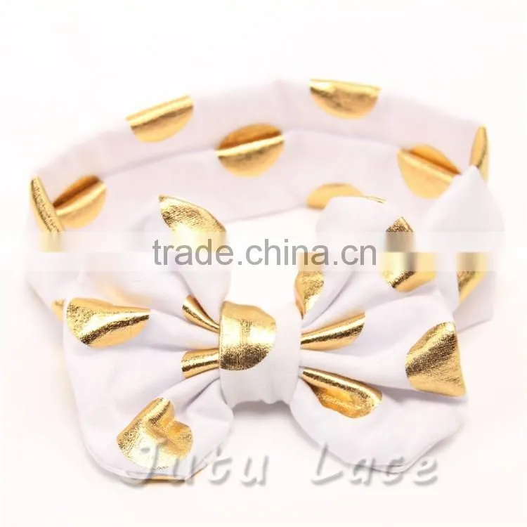 New wide fabric elastic headband flashing-polka dot hair bow headwrap-flashing bow headbands