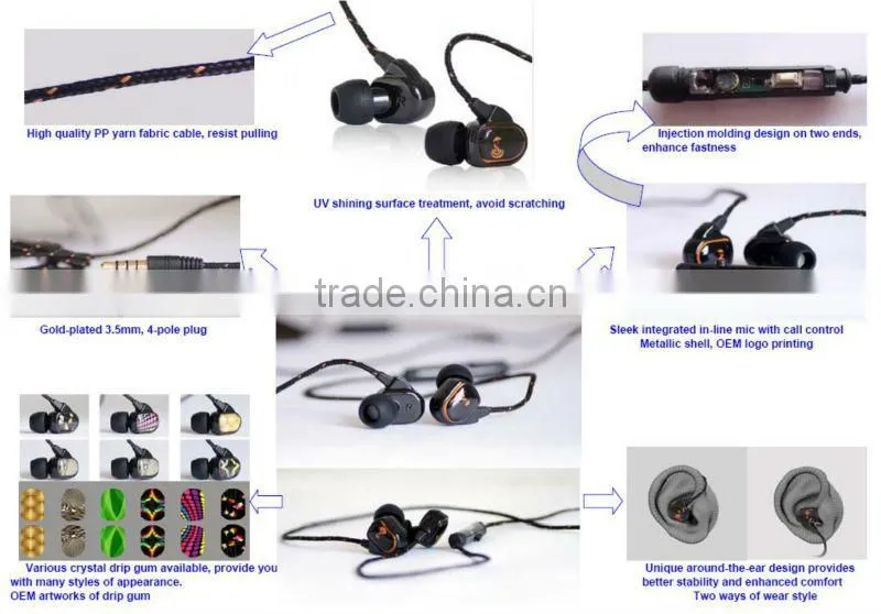 Top quality earphones stereo best-selling braided wire earphones headphones