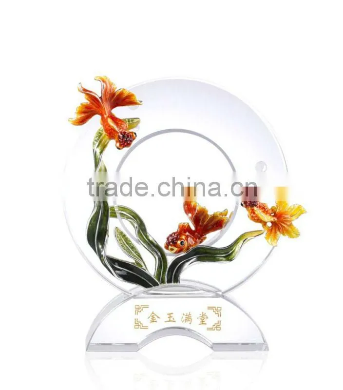 RORO Gold and Jade gold fish enamel crystal glass decorative article for home decoration/gift