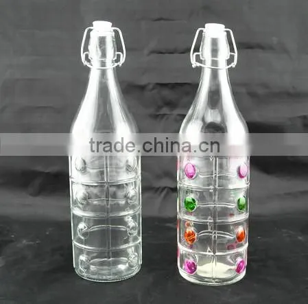 colored Edges and corners shape glass juice bottle with swing top plastic lid 1000ml &500ml &250ml