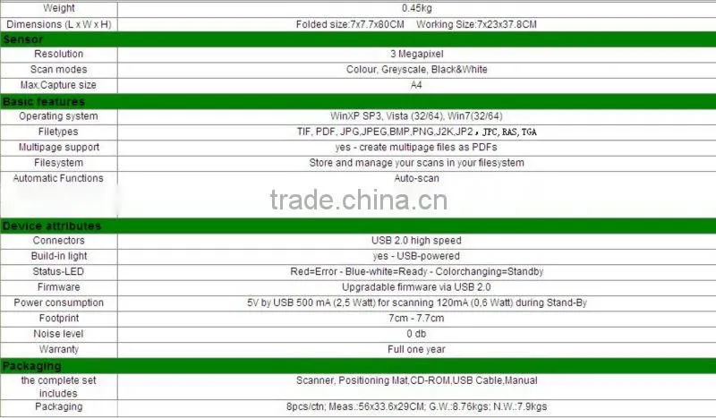 Standing usb document scanner, usb charge, ce,fcc,rohs certificated S300P