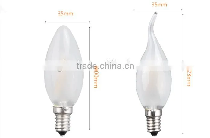 CE Rosh appoved dimmable energy saving E14 classic style LED filament C35 flame candle lamp E14