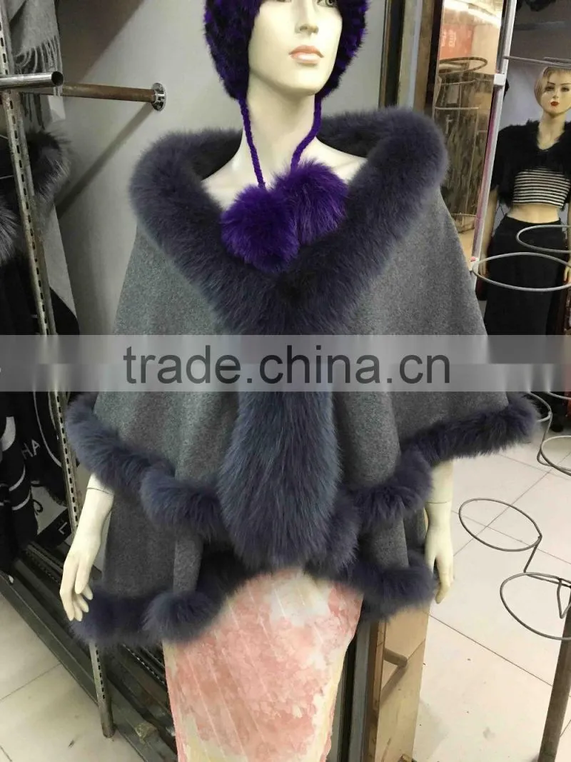 Winter Fashion Women real fox fur with cashmere shawl