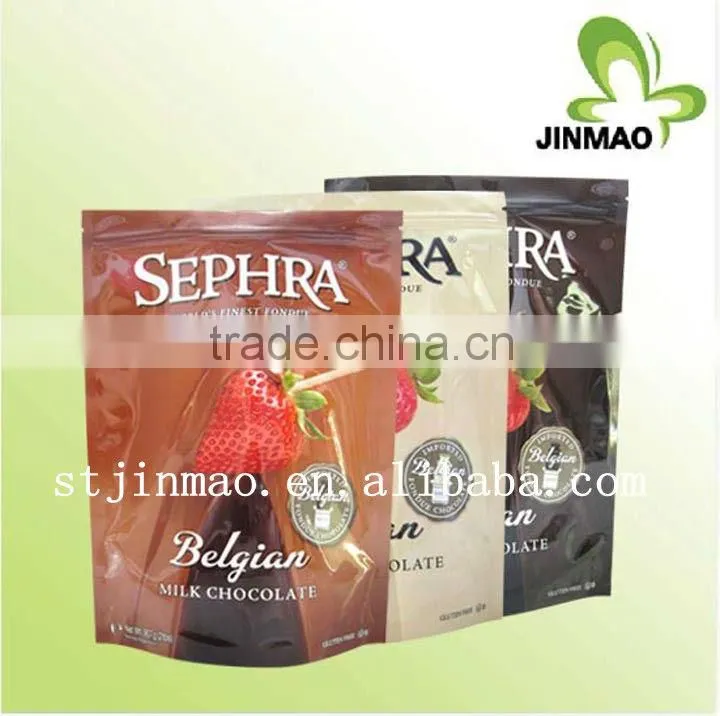 Stand up plastic packaging bag with zipper for candy