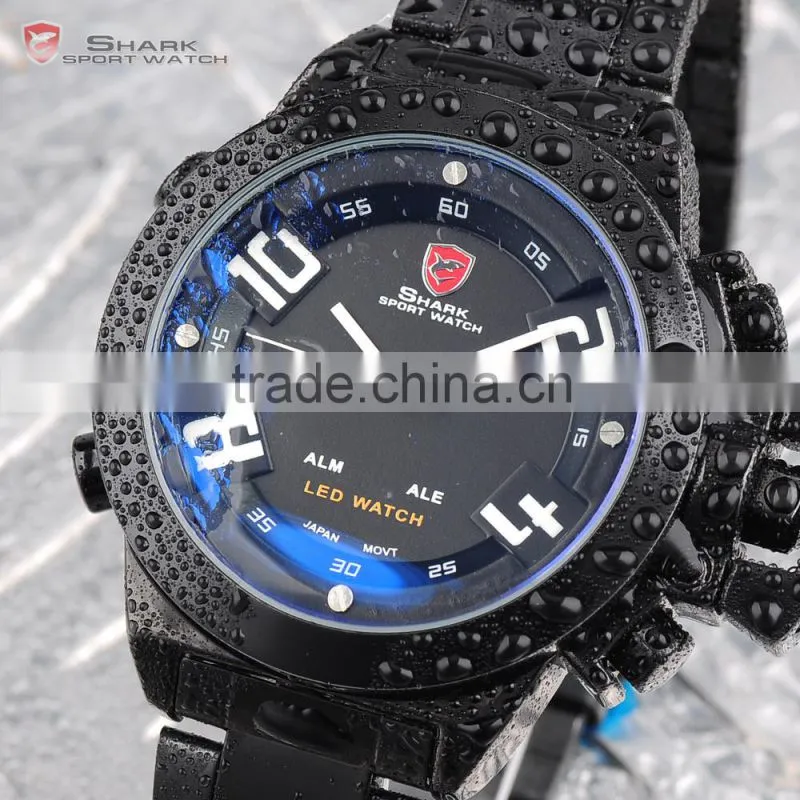Shark LED Analog Digital Day Date Black Steel Mens Sports Quatrz Wrist Watch