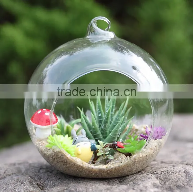 artificial terrarium plants in hollow glass ball with Cartoon characters for Christmas and home decoration