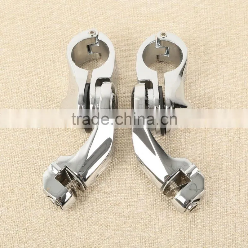 Universal 32mm 1.25" Chrome Short Angled Adjustable Highway Peg Mount Kit