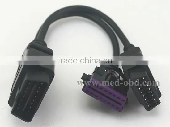 Assembled J1962 M connector to 2 J1962 F connector, 1ft OBD2 Splitter Y Cable,