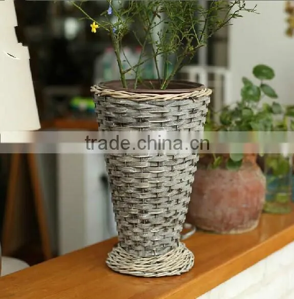 handmade plastic lined wicker basket for flower plant decoration wicker flower planter pot