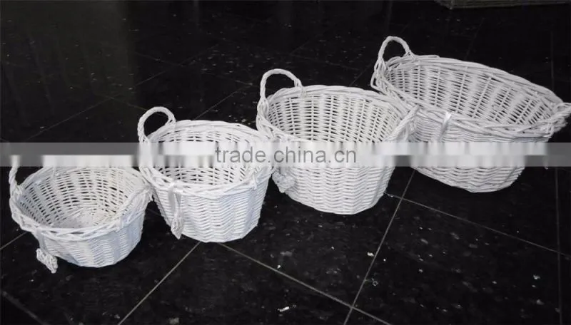 Deep Oval White Wicker Kitchen Crafts Bathroom Storage Basket Wholesale