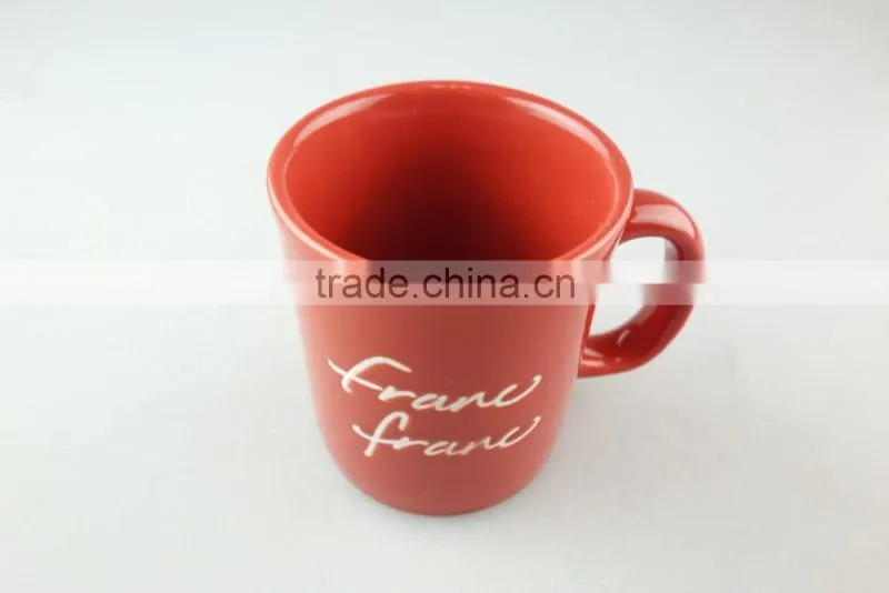 hot sale cheap glazed ceramic mug with handle, red ceramic mug for wholesale in stock