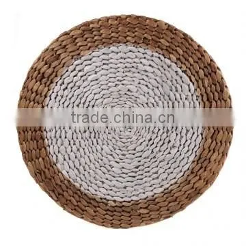 Placemat Round Waterhyacinth White & Natural Border 38CM