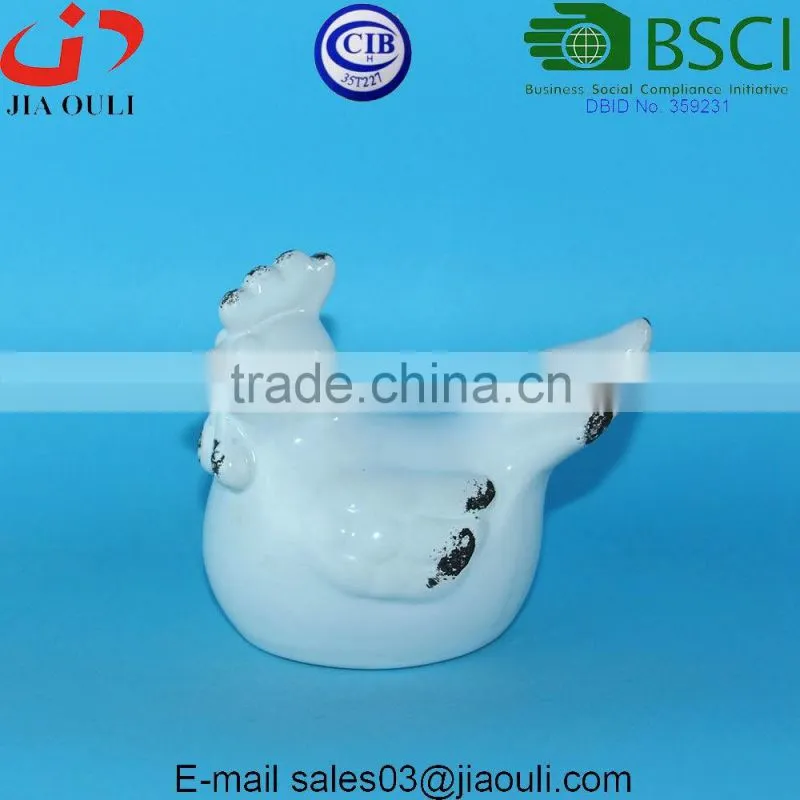 BSCI Audit Factory decorative ceramic chicken antique white ceramic rooster