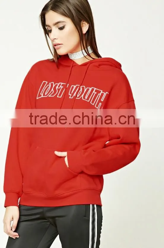 Cheap Custom Made Plus Size Red Long Sleeve Women Hoodie Sweatshirt Winter Graphic Print Plain Pullover Hoodie For Sale