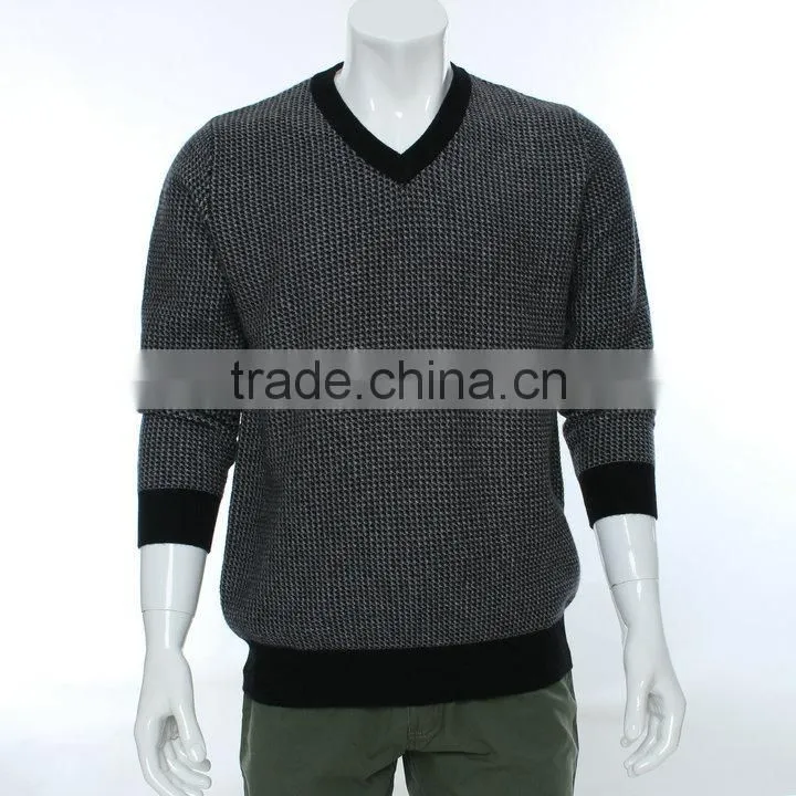 Houndstooth pattern jacquard sweater knitting machine for V-neck pullover sweater ,jacquard knitting fabric for men sweater