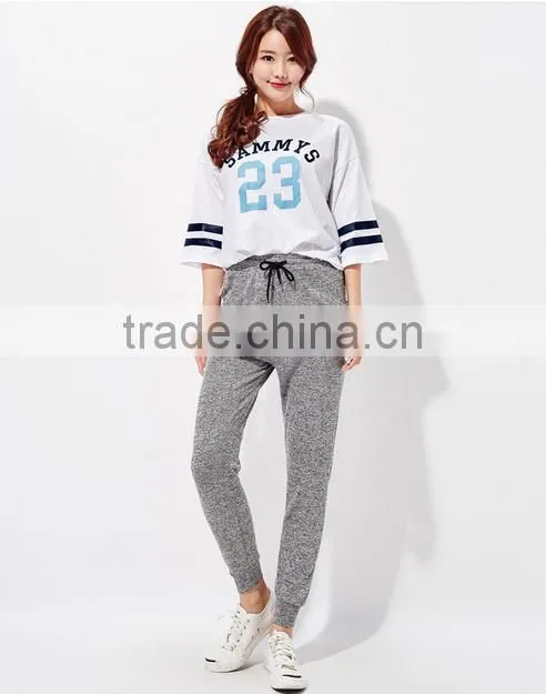Female hemp grey leisure knitting feet pants