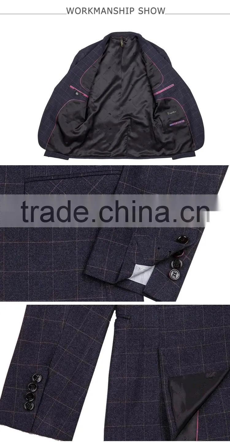 Daynoliao latest design 3 pieces business suits wholesale navy check Slim men suits for wedding