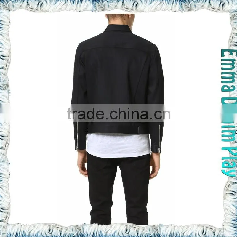 2016 Autumn New Men's Zipper Closure Fashion Solid Black Cropped Denim Jacket