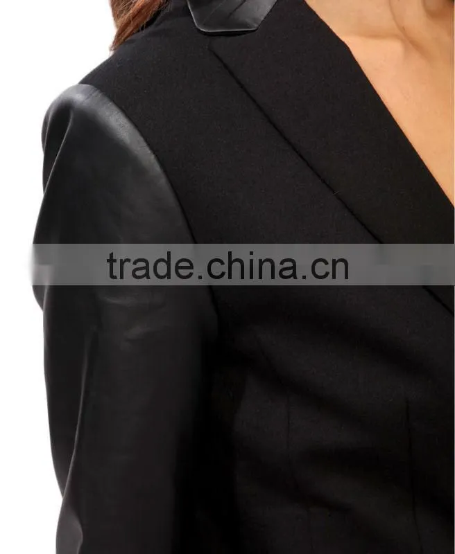 Faux Leather Trimmed Blazer
