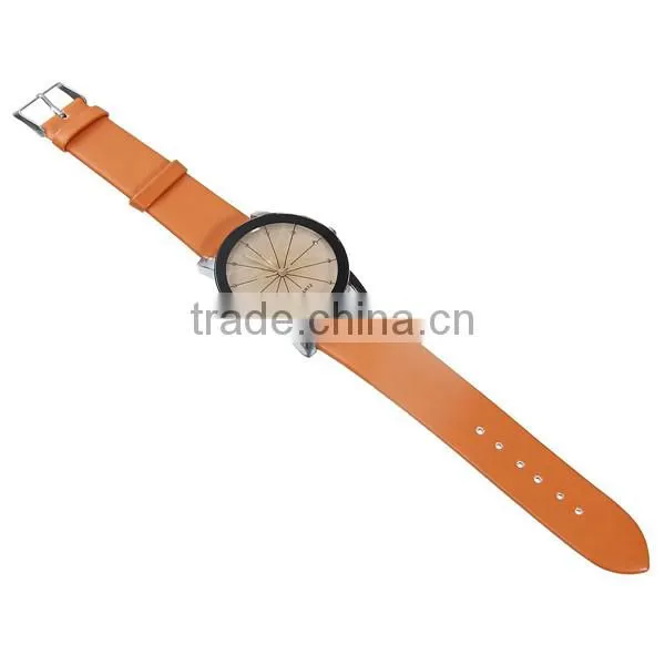 New Fashion Round Orange Battery Included Leatheroid Adjustable Wrist Watches