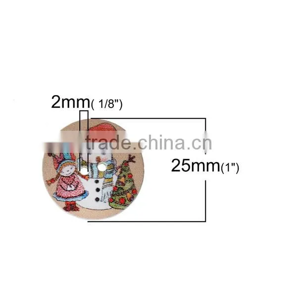 Wood Sewing Buttons Scrapbooking 2 Holes Round At Random Christmas Snowman Pattern