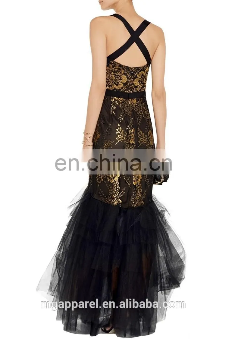 ladies long evening party dress black lace mermaid evening gowns