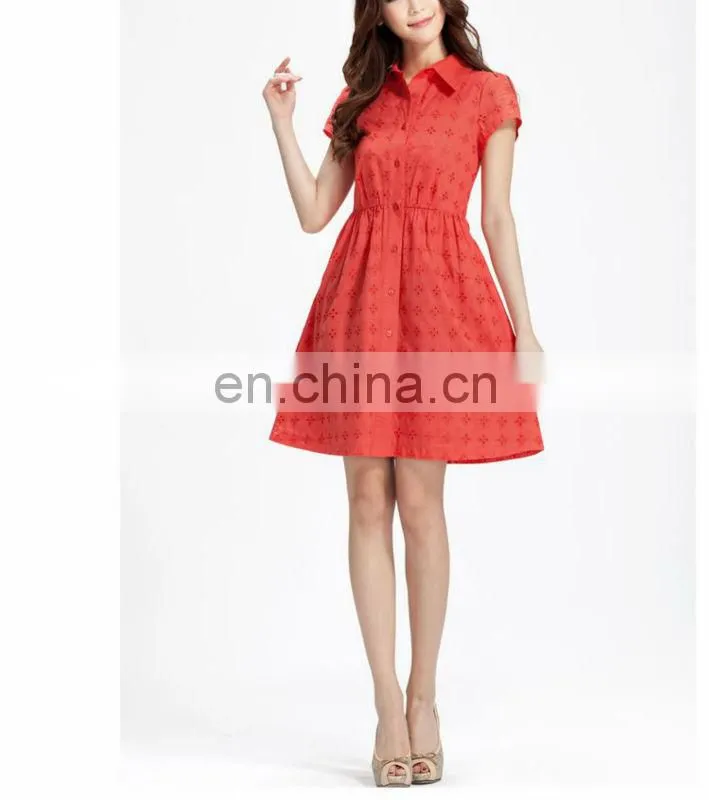 Ladies embroidered short sleeve cotton dress design