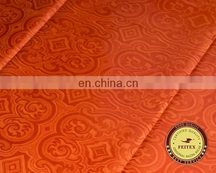 Wholesale African Clothing Garment Fabric 5 Yards/bag Orange Damask Fabric 100% Cotton Hand Made Guinea Brocade