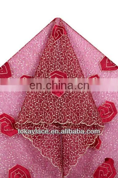 2013 new arrival red french lace and velvet fabric for wedding and party