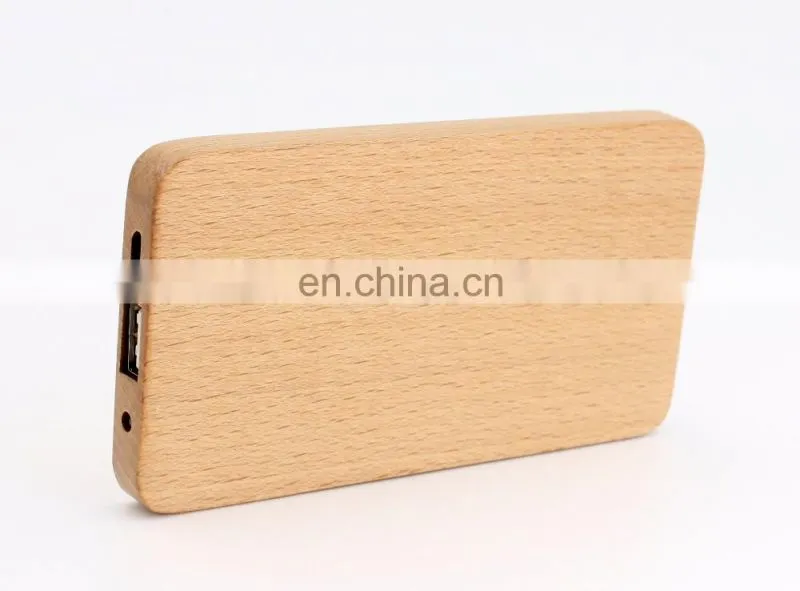 Wooden oem logo promotional 6000mah power bank wood battery charger super thin power charger for phone