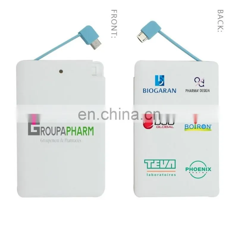 Custom logo gift rohs external portable card power bank 2600mAh