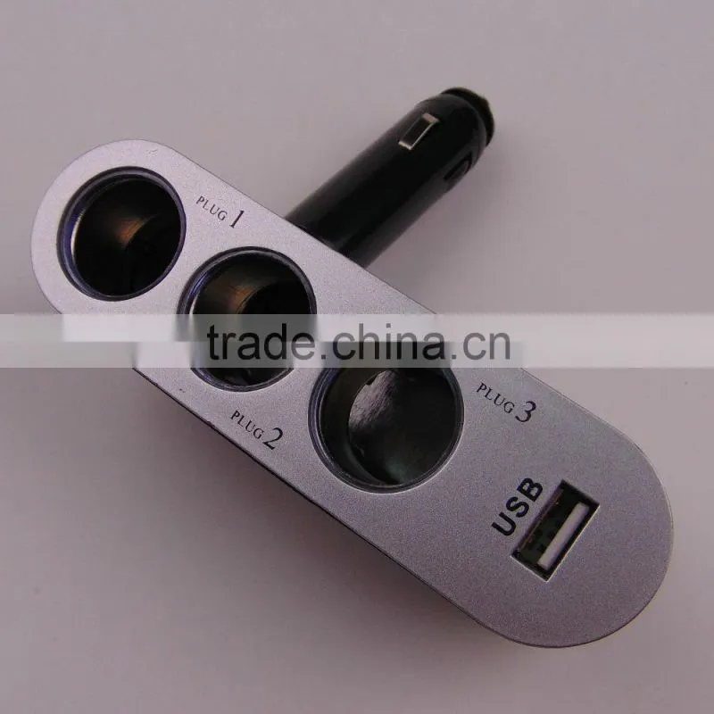 car 3 ways cigarette lighter socket with USB