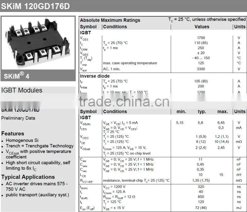 IGBT SEMIKON MODULE SKIM120GD176D