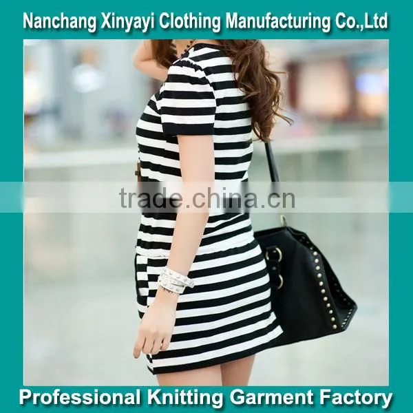 Fashion o-neck stripe short sleeved women dresses from nanchang alibaba china