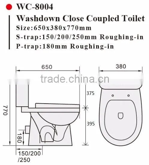 Two-Piece Washdown Watermark Toilet Factory S/P Trap with Geberit or R&T Flush Valve Soft Closing Cover, Australian WELS WC-6014