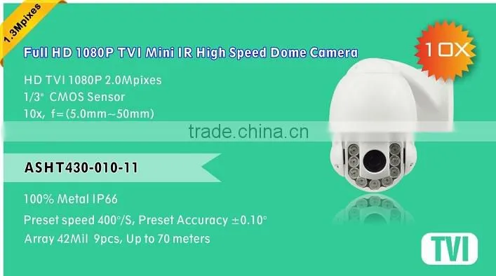 HD TVI 960P 10x zoom ptz camera 1.3 Mp Sony Sensor Mini IR 70M mini High Speed Dome Camera provide by China supplier